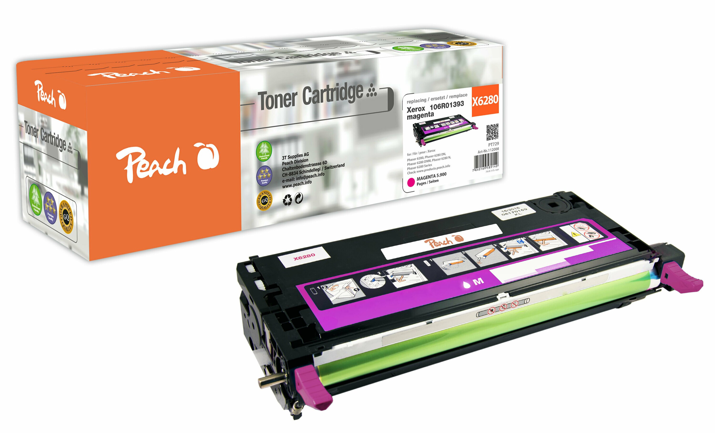 Peach X013Toner ma ersetzt Xerox 106R01393 für z.B. Xerox Phaser 6280, Xerox Phaser 6280 DN, Xerox Phaser 6280 DNM, Xerox Phaser 6280 N (wiederaufbereitet)
