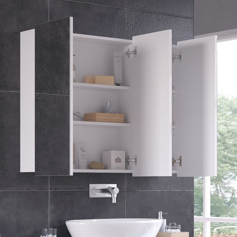 Vicco Spiegelschrank Sola 100 x 79,8 cm, Weiß, Schrank mit 3 Türen, Badezimmer