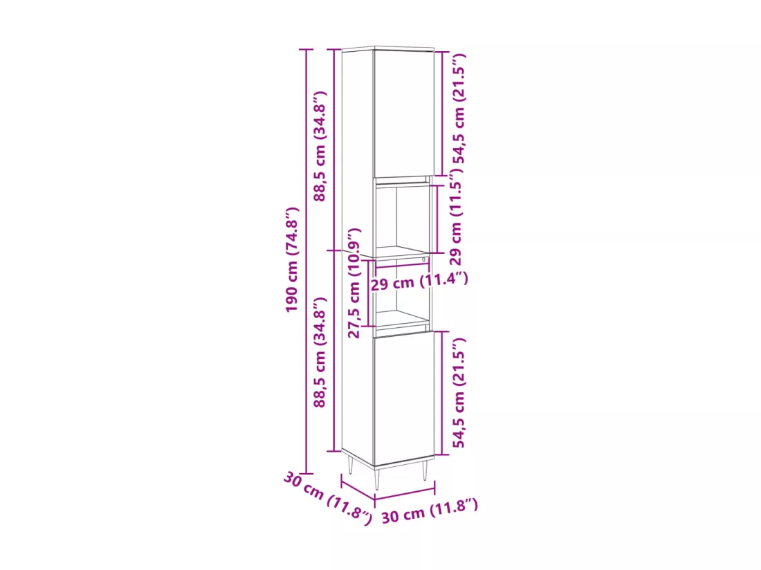 Armoire salle de bain chêne sonoma 30x30x190 cm