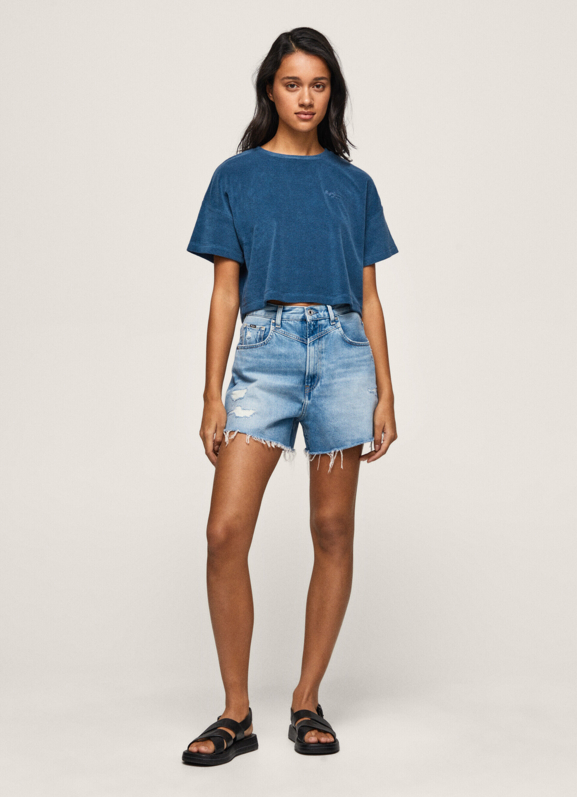 CAMISETA CROPPED COM EFEITO TOALHA - Jarman Azul