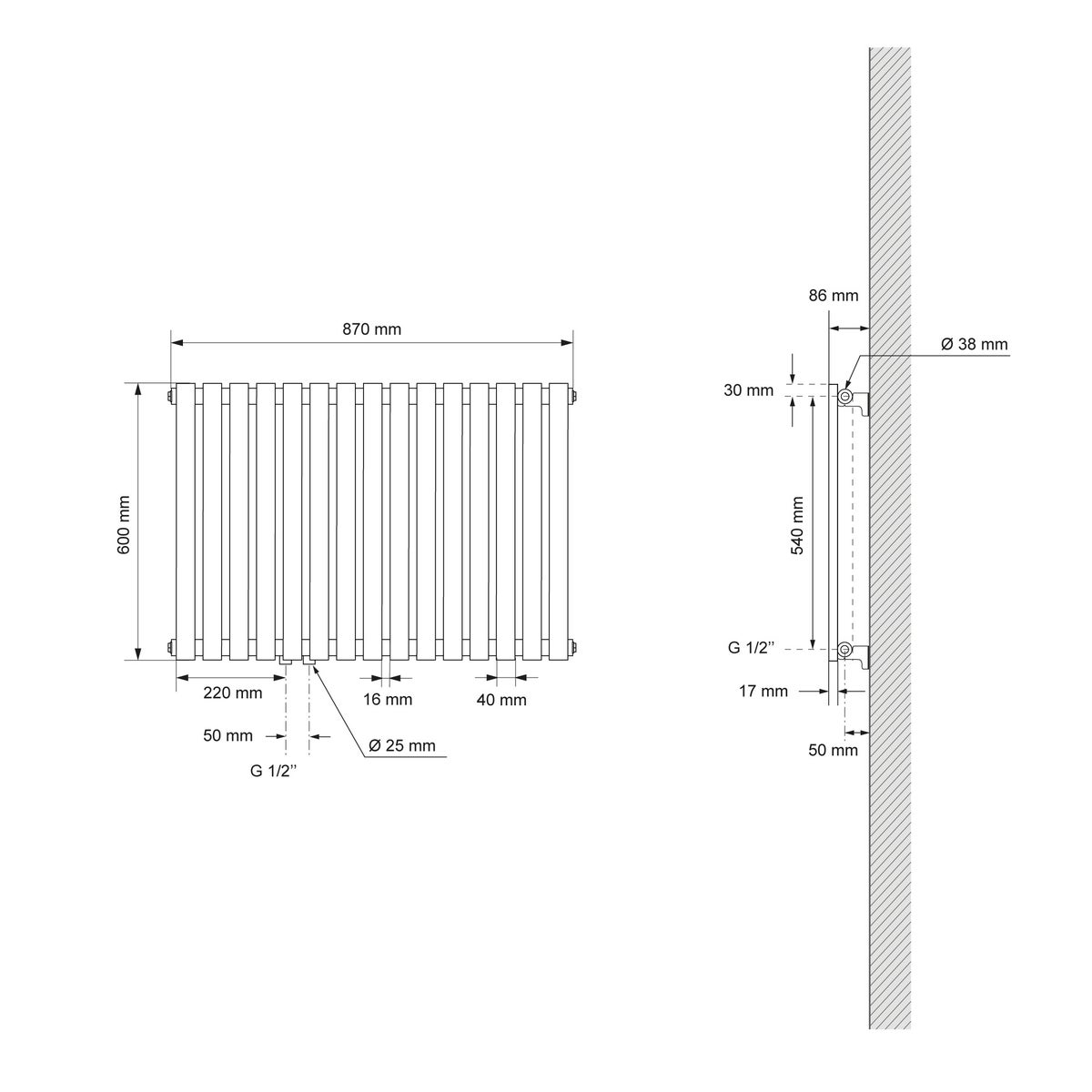 ECD Germany Stella Horizontale Paneelradiator 630 x 865 mm - Wit - Zijaansluiting - Enkellaags - Vlakke radiator Badkamerradiator Design Vlakke radiator Designradiator Verwarmingspaneel