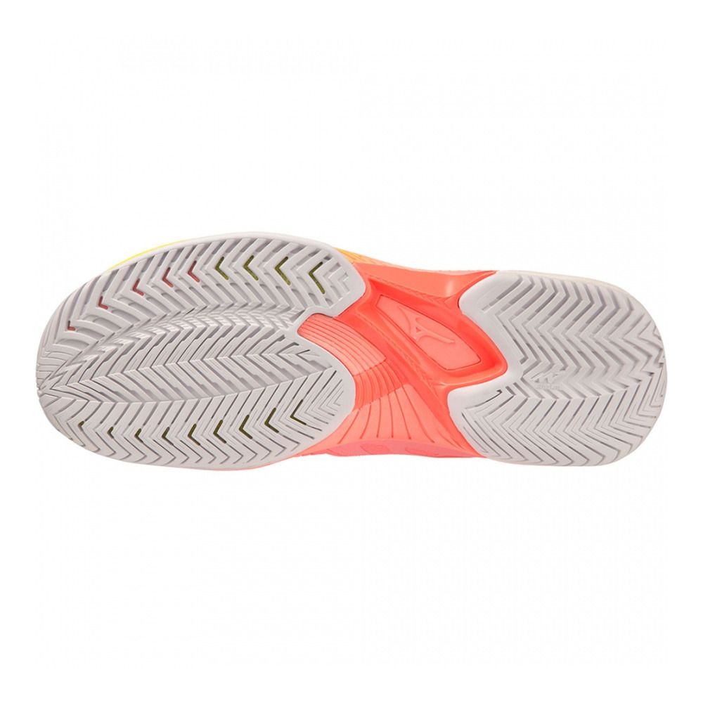 Mizuno WAVE EXCEED TOUR 5 AC - Chaussures tennis Femme candycoral/snowwhite/neonflame
