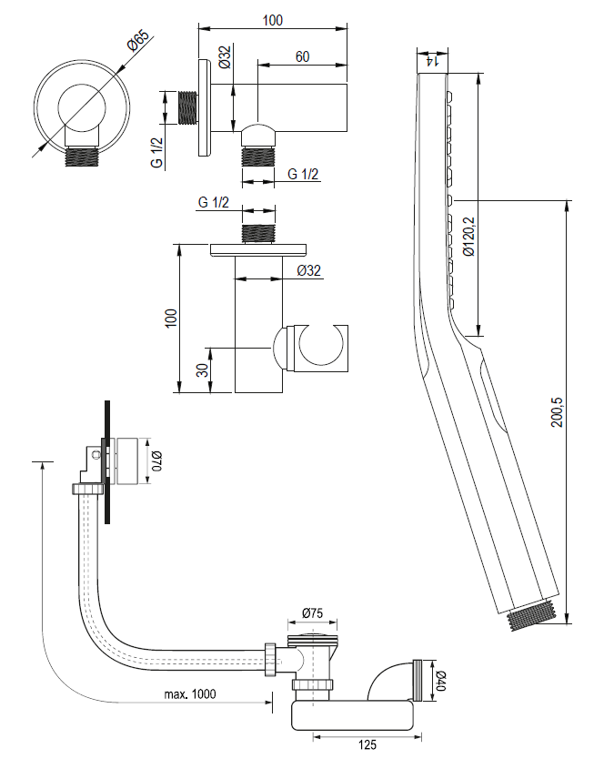 Brauer Black Edition inbouw badkraan met badvulcombinatie en 3 standen handdouche zwart mat