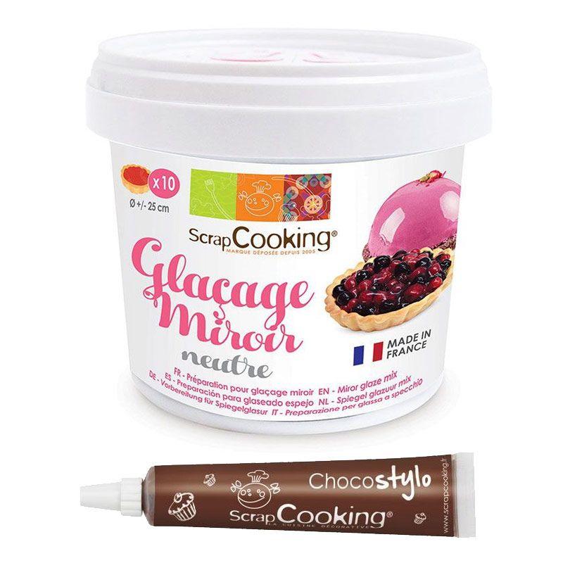Préparation glaçage miroir neutre 220 g + 1 Stylo chocolat Scrapcookin