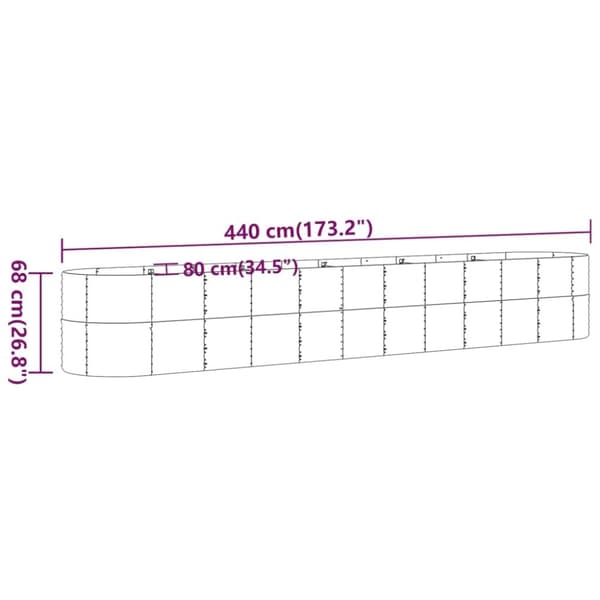 vidaXL Høybed pulverlakkert stål 440x80x68 cm antrasitt