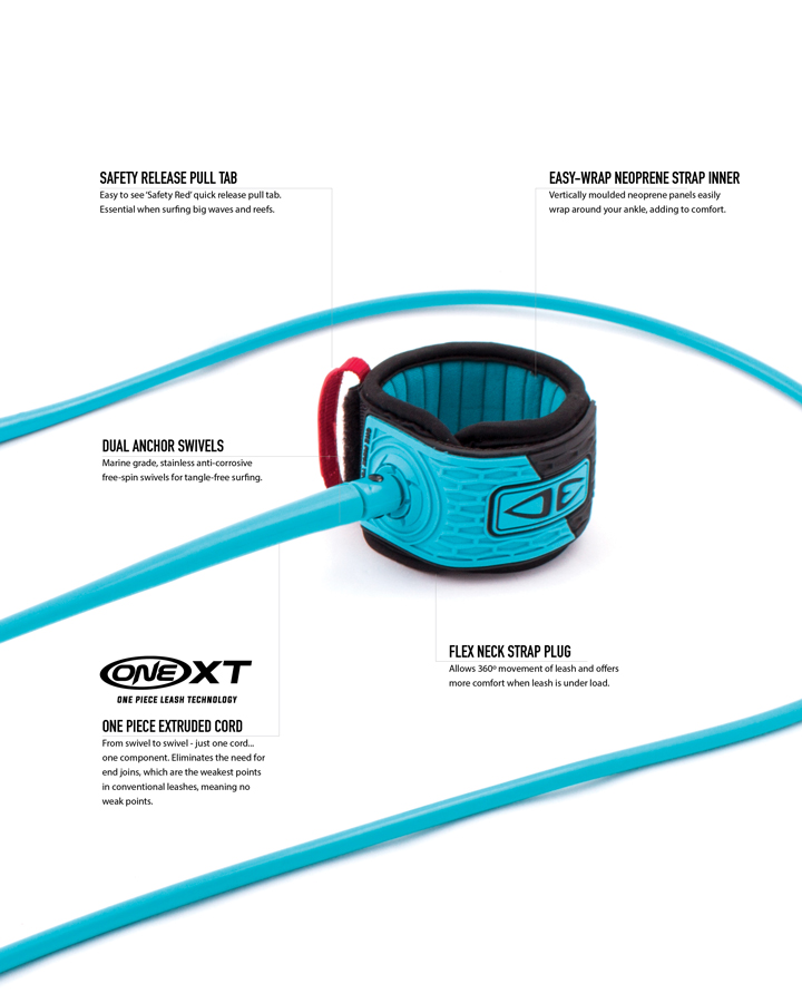 Ocean and earth Leash Reef - 6'0 - One XT - Quick Release / Larguable Black