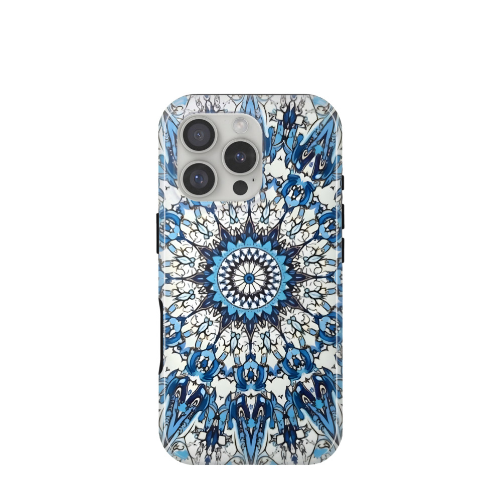 iPhone 16 Pro Hybrid (Kunststoff / Gummi) Hülle Majolika-Ozeanlicht - Blau