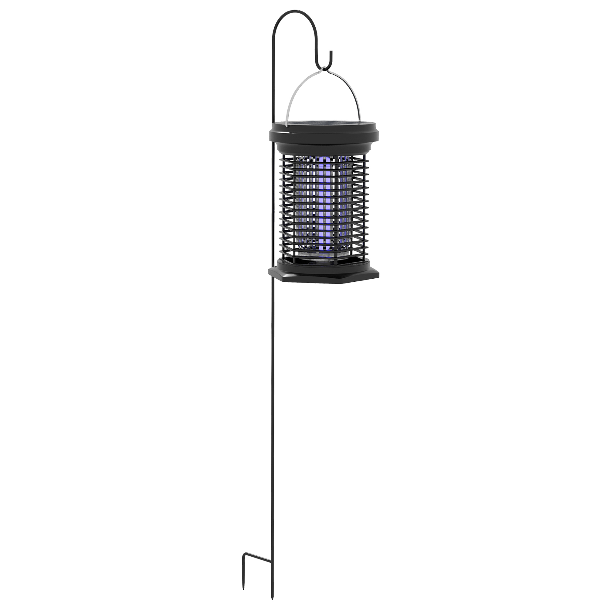 Lâmpada Mata-Mosquitos Elétrica 2 em 1 Outsunny, 9W, com Luzes UV LED, Recarregável por Energia Solar e USB, com Suporte, Cobertura de 30 m² para Jardim, Terraço e Pátio, Preta