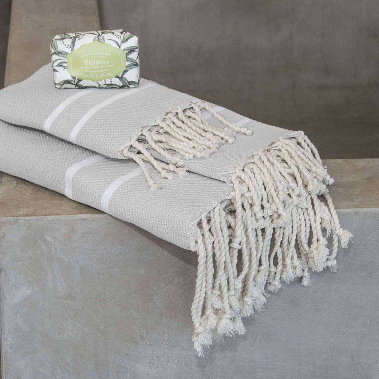 Febronie Set de salle de bain Stockholm gris perle/blanc - 3 pièces