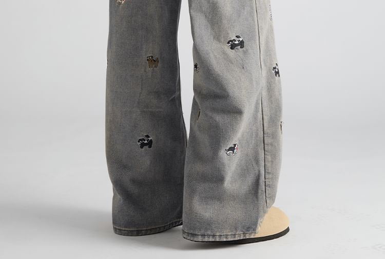 Mimiyox - High Waist Geborduurde Wijde Jeans