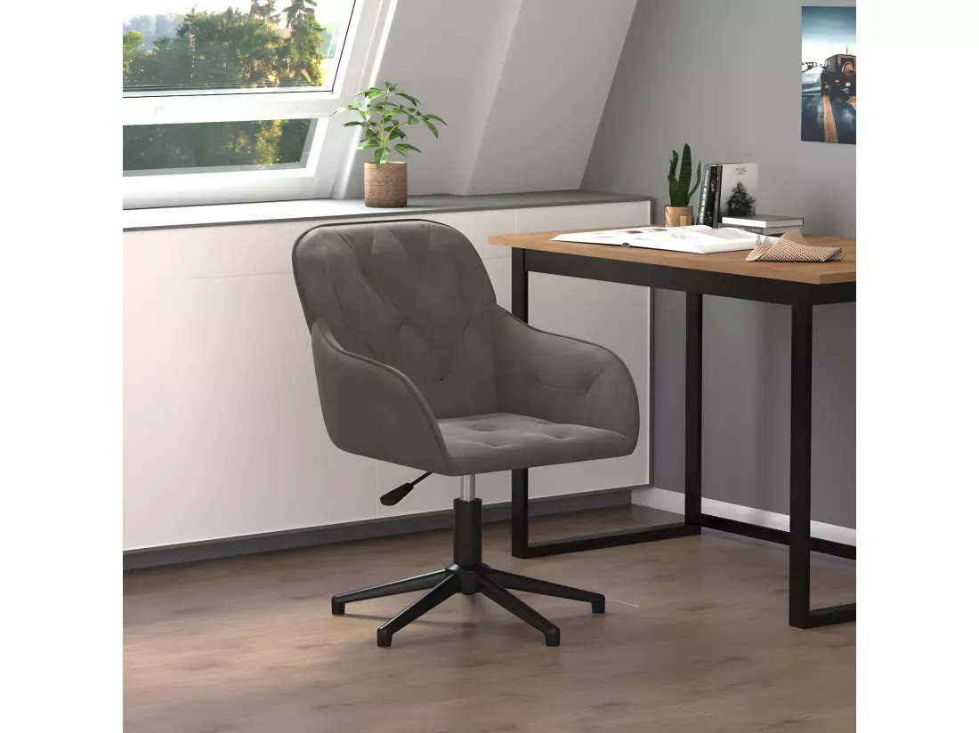 Chaise pivotante de bureau Gris foncé Velours