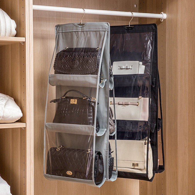 (87x35cm) Handtaschen Aufbewahrungs Hänge Beutel Organizer Tasche mit 6 Fächern - Schwarz
