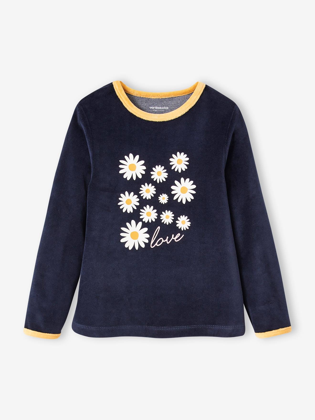Conjunto de 2 pijamas de veludo com margaridas para meninas, cor ocre.