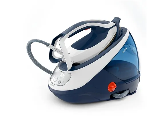 Tefal Pro Express Protect GV9221 - Dampstrygejern med automatisk afbrydelse - såleplade: Durilium AirGlide Autoclean - 2600 W - hvid/blå