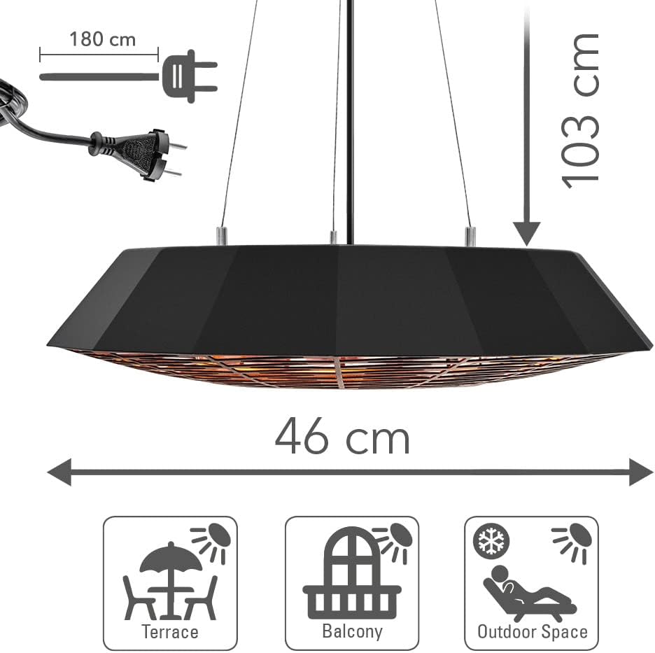 TROTEC Infrarot-Deckenheizstrahler IR 2010 SC – 2.000 W, 360° Rundumwärme, LED-Beleuchtung, IP45 wetterfest, Fernbedienung, Aluminiumgehäuse, für Terrasse & Gastronomie