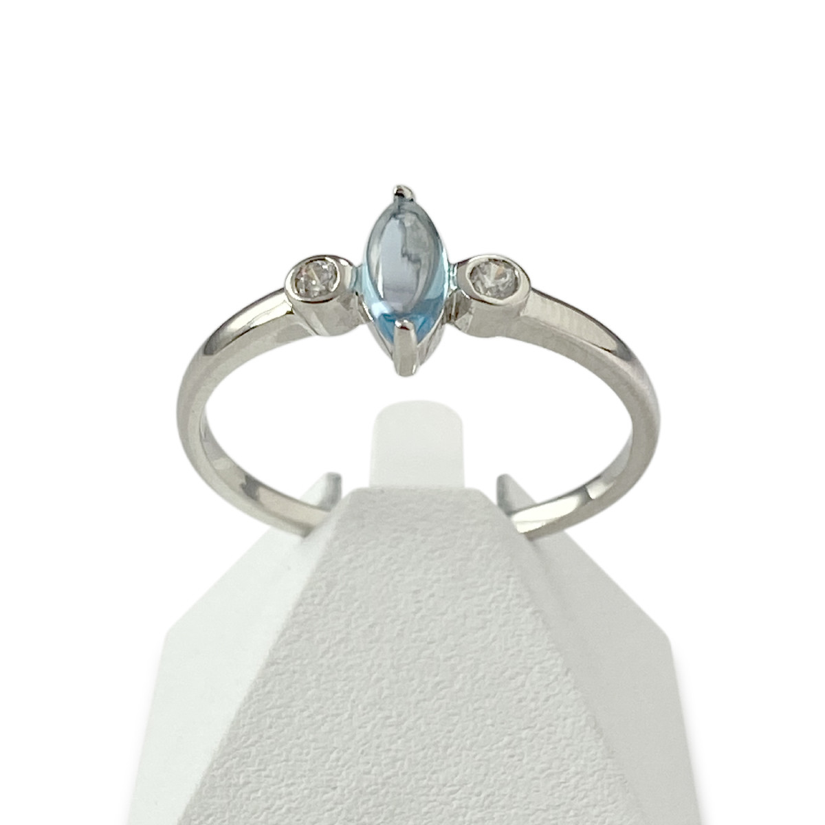 Duo bagues d'occasion or 375 blanc topaze bleue traitée et zirconia