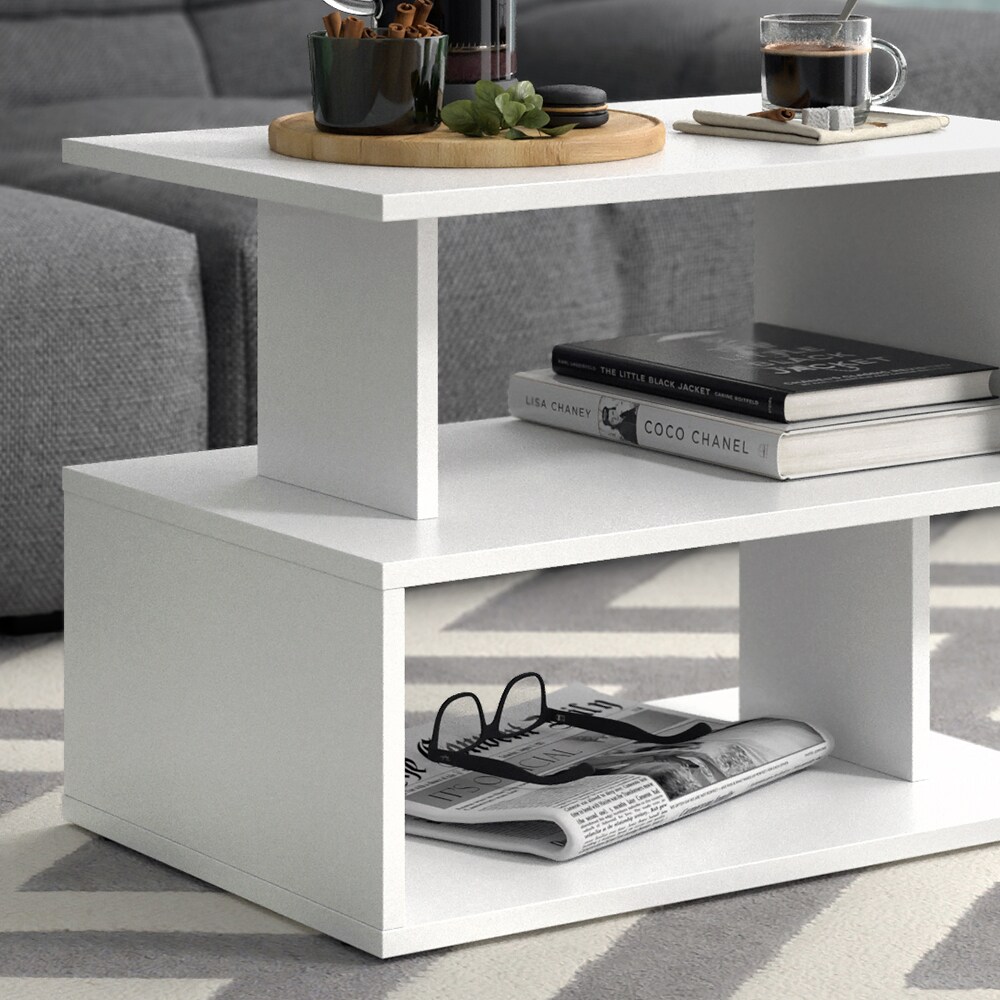 Vicco Couchtisch Sofatisch Beistelltisch Shelby Weiß Wohnzimmertisch Ablage Fach