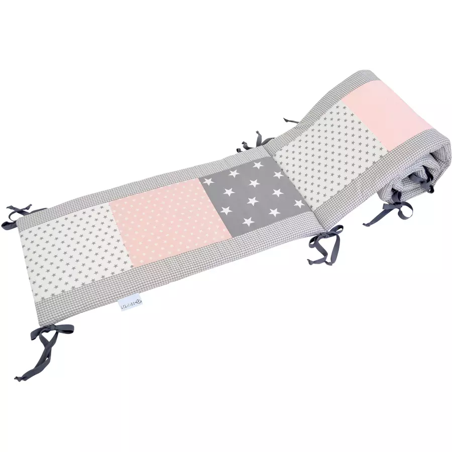 Ullenboom Patchwork-Nestchen für Babybett 140x70 cm Rosa Grau (420 cm Rundum)