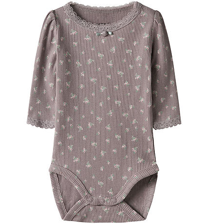 Name It Body l/ä - Rib - NbfHoise - Purple Dove m. Blumen