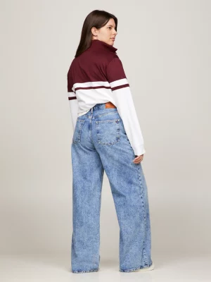 Calça jeans desbotada de cintura alta e pernas largas