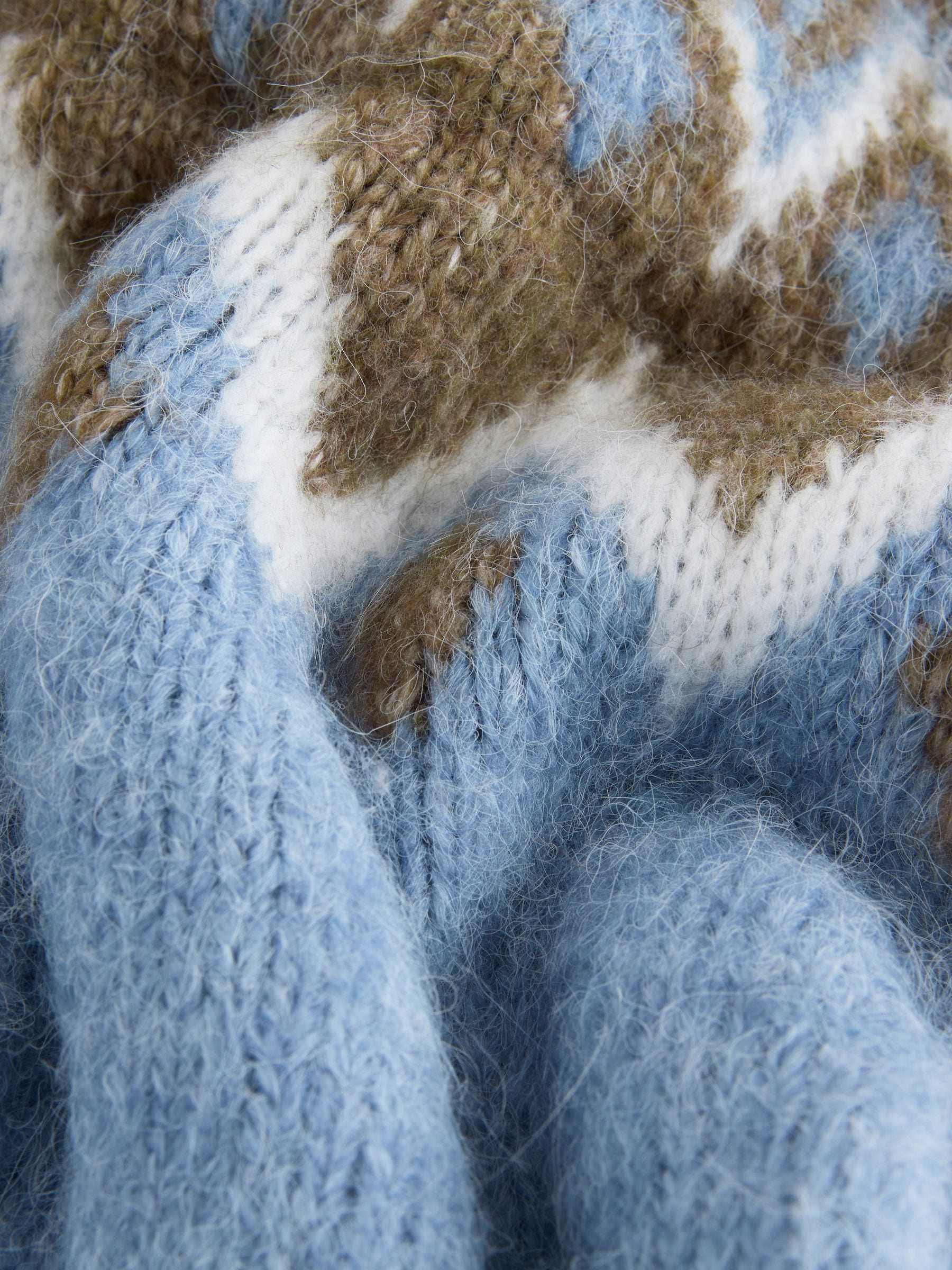 Blauw - Nothing Ordinary Check Fairisle Pattern Knit Zip Through Jumper With Wool