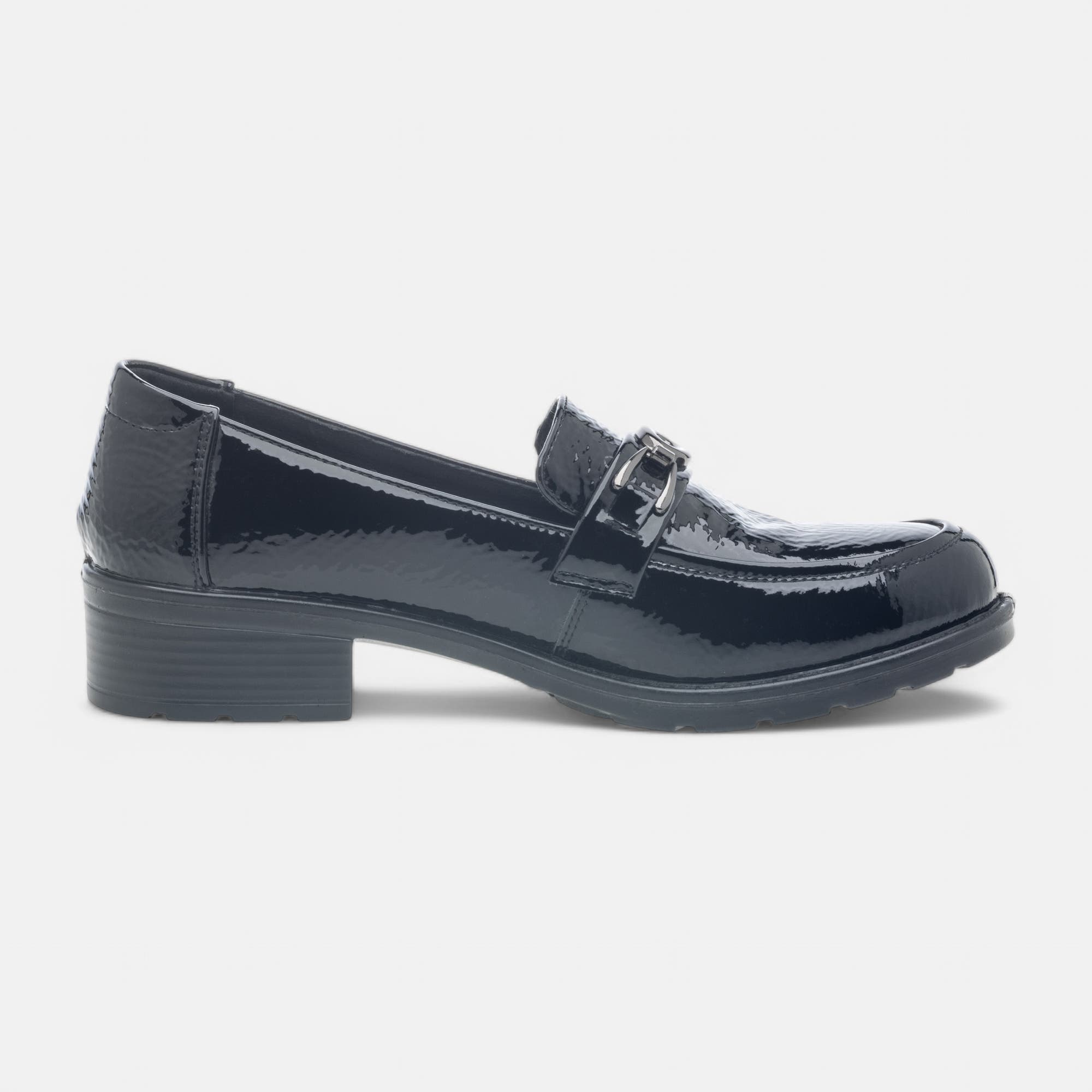 Mocassins pieds sensibles Femme en cuir noir vernis