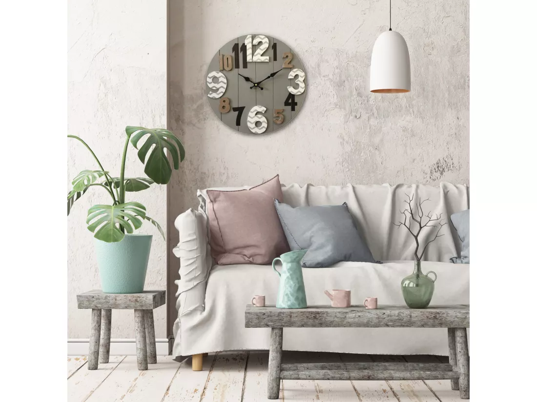 Horloge Murale Horloges Mdf Bois Moderne Gris 40x40x4,5