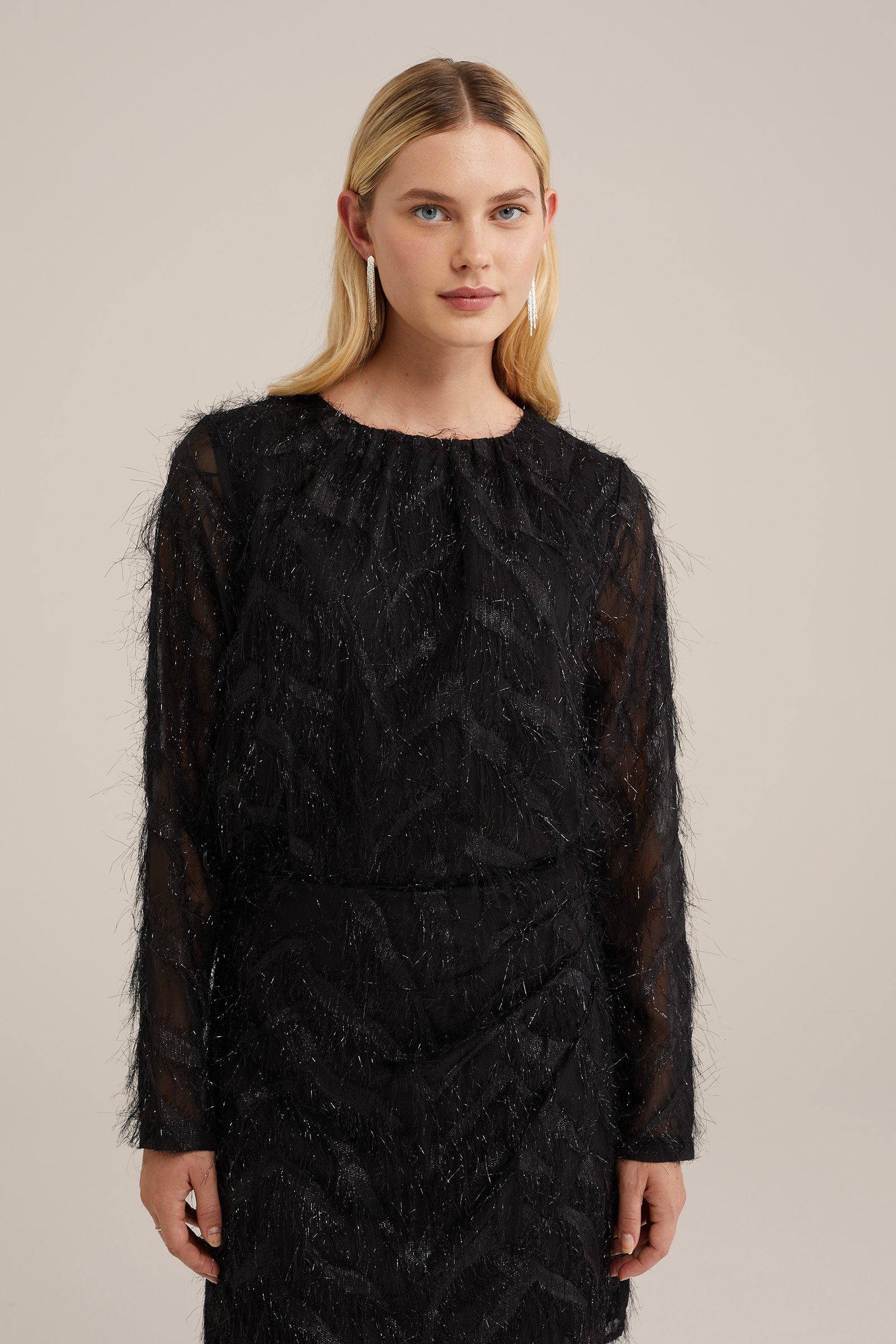top met structuur WE Fashion Zwart