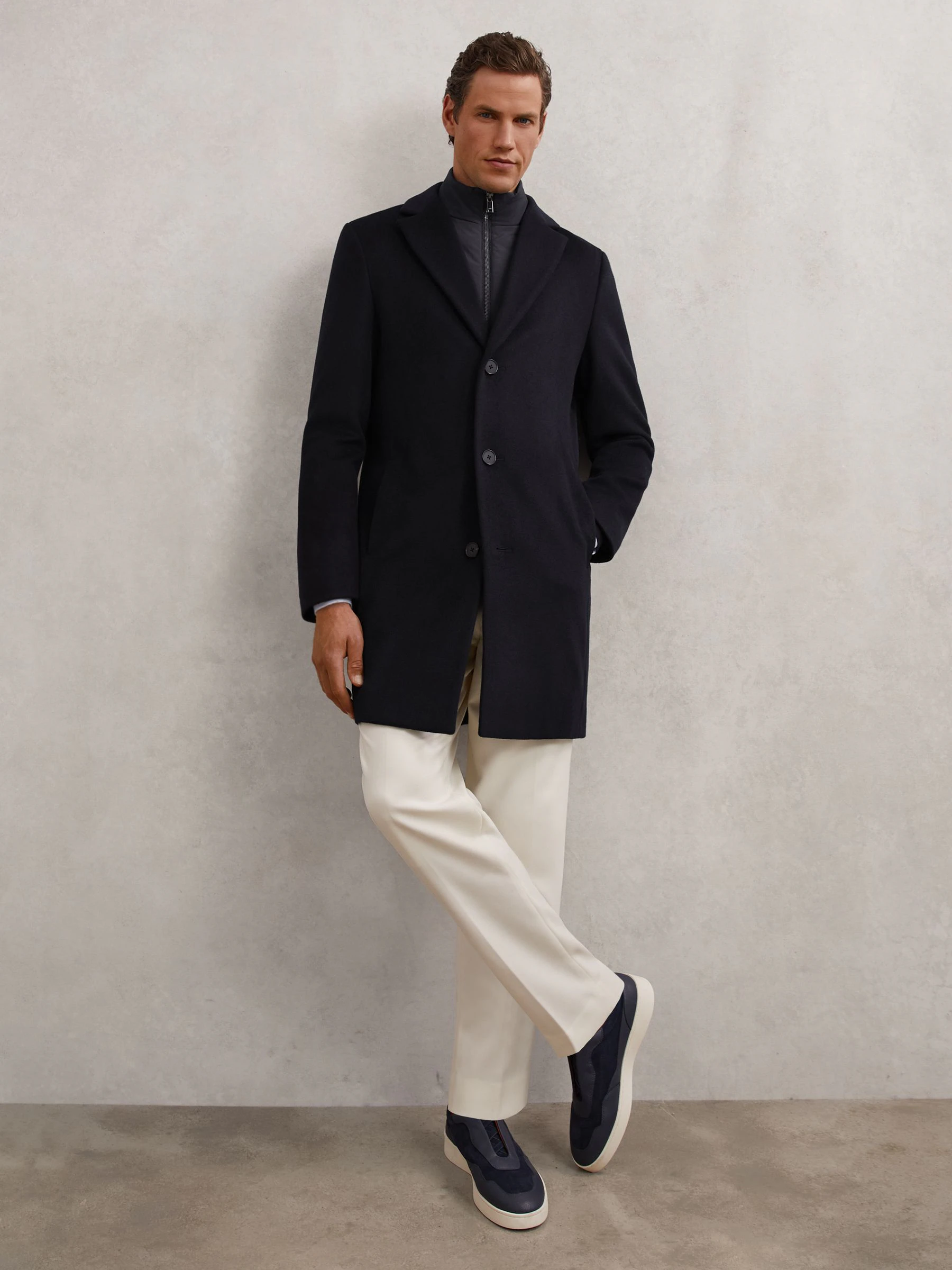 Marineblauw - Reiss Gable Gilet Wool-Blend Internal-Gilet Overcoat