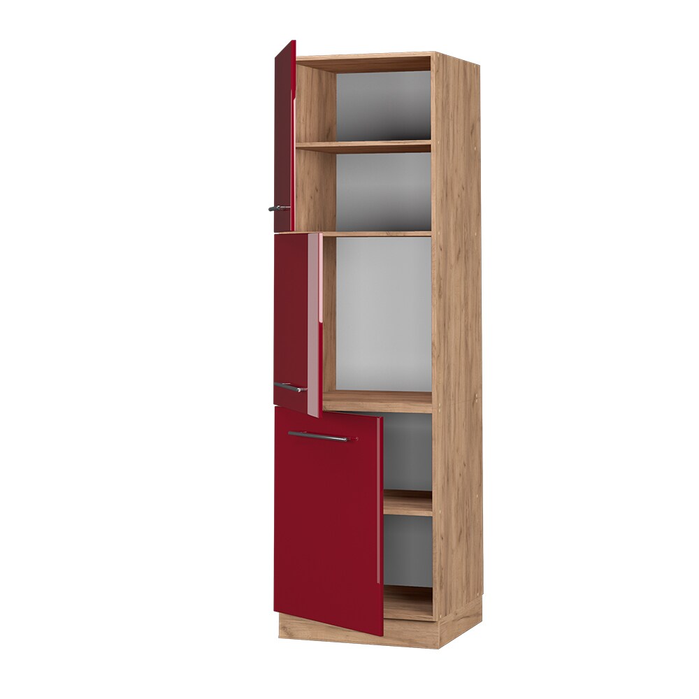 Vicco Herdumbauschrank Küchenschrank Küchenmöbel Fame-Line Eiche Bordeaux Rot 60 cm modern Hochglanz Küche Einbauküche Blende Herdschrank Hochschrank Küchenzeile Drehtür Einlegeboden