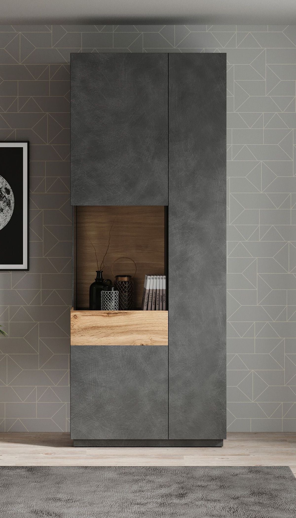 Sublime - Vitrinekast - Grijs/eiken - 80x40x207 cm