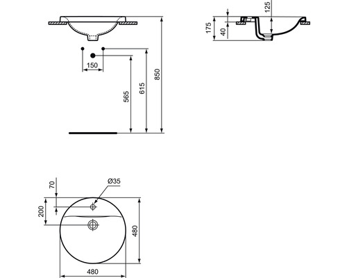 Ideal Standard Connect 48 cm witte inbouwwastafel E504201