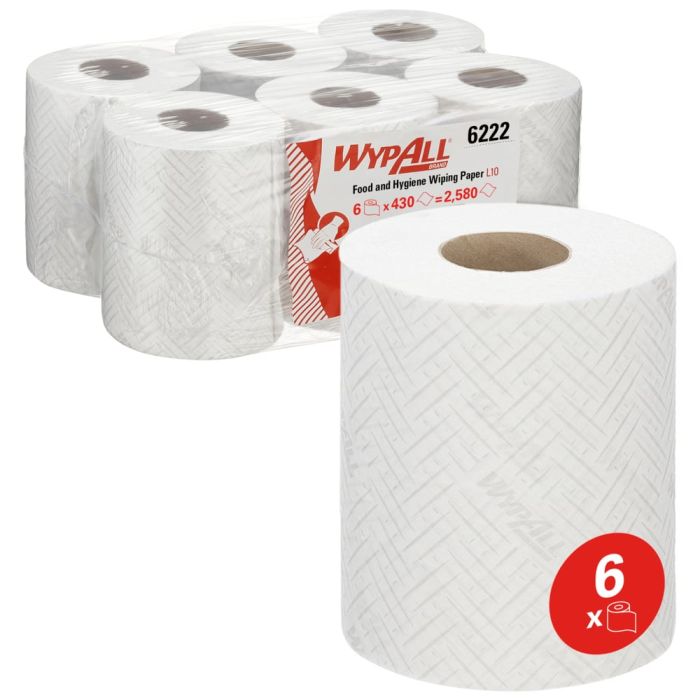 WypAll 6222 Reach Papieren Doekjes 1-laags wit 6 Rollen
