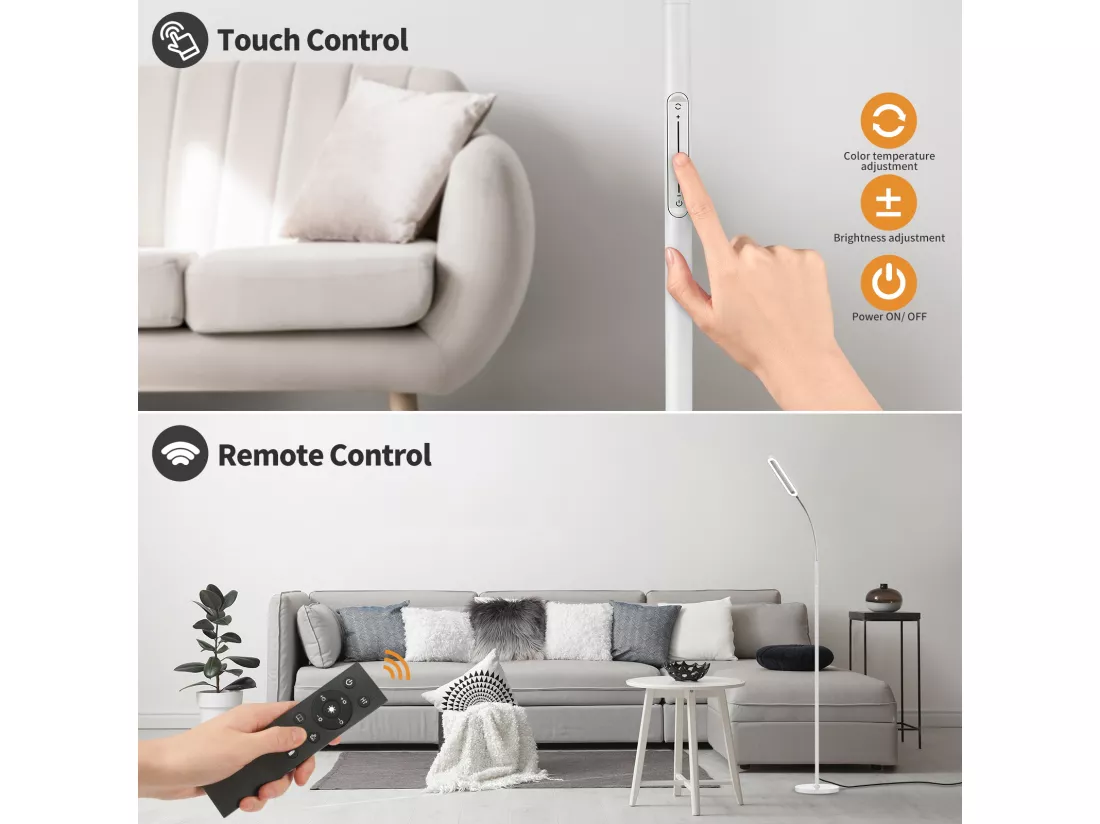 ANTEN Lampadaire sur Pied de Lecture LED Dimmable avec col de Cygne Flexible,12W 550 Lumens,Contrôle Tactile,4 Températures Couleur,Minuterie1heures