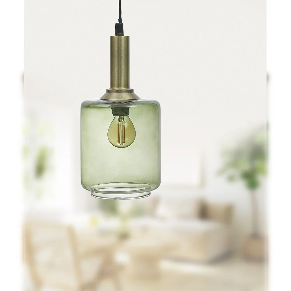 Suspension vintage en verre et métal Ø13xH25cm