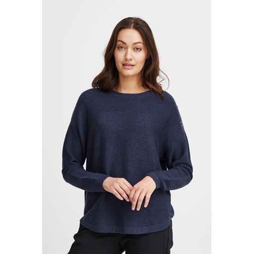 Fransa Langærmet Striktrøje, Peacoat Melange, L