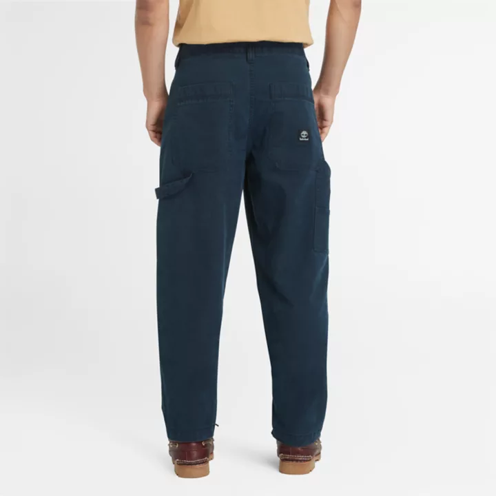 Pantalon charpentier stretch en toile lavée pour homme en bleu foncé