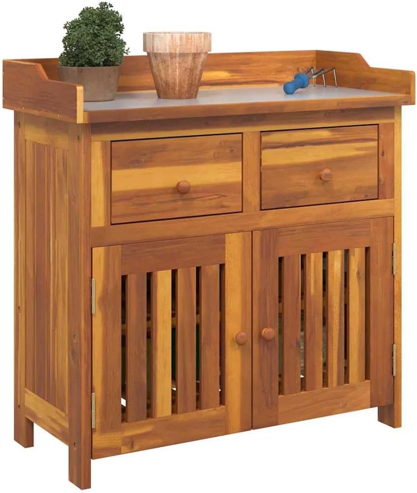 vidaXL Garten-Schrank mit Schubladen mit Tür Braun 78 x 36.5 x 78cm, Akazien Stauraum-Schrank, minimalistisches Design, rechteckig, praktischer Organizer für Wohnzimmer, robust