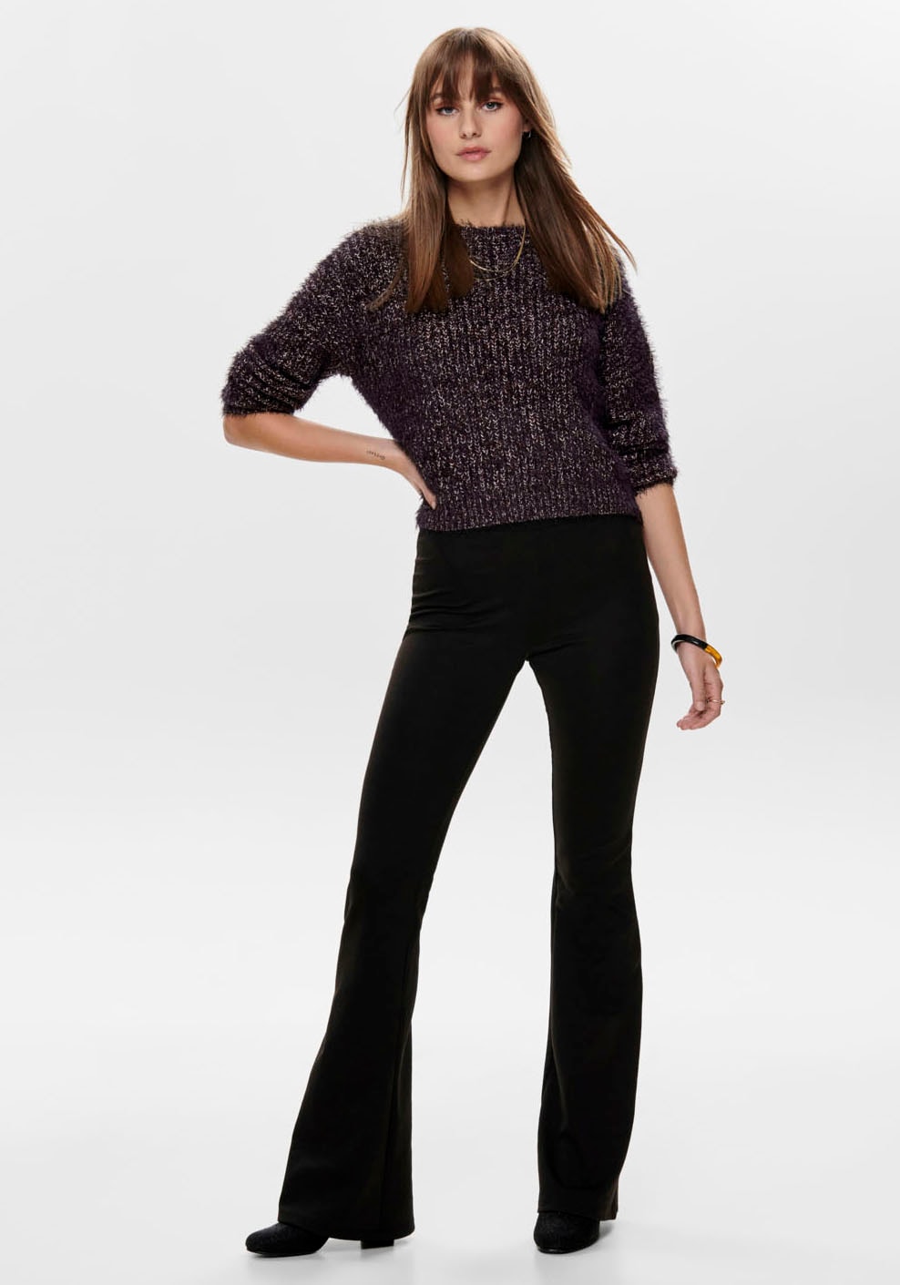 ONLY Jerseyhose »ONLFEVER – Jerseyhose mit Stretch und ausgestelltem Bein«  skinny fit, casual, Jersey, Polyester, ohne Ausschnitt