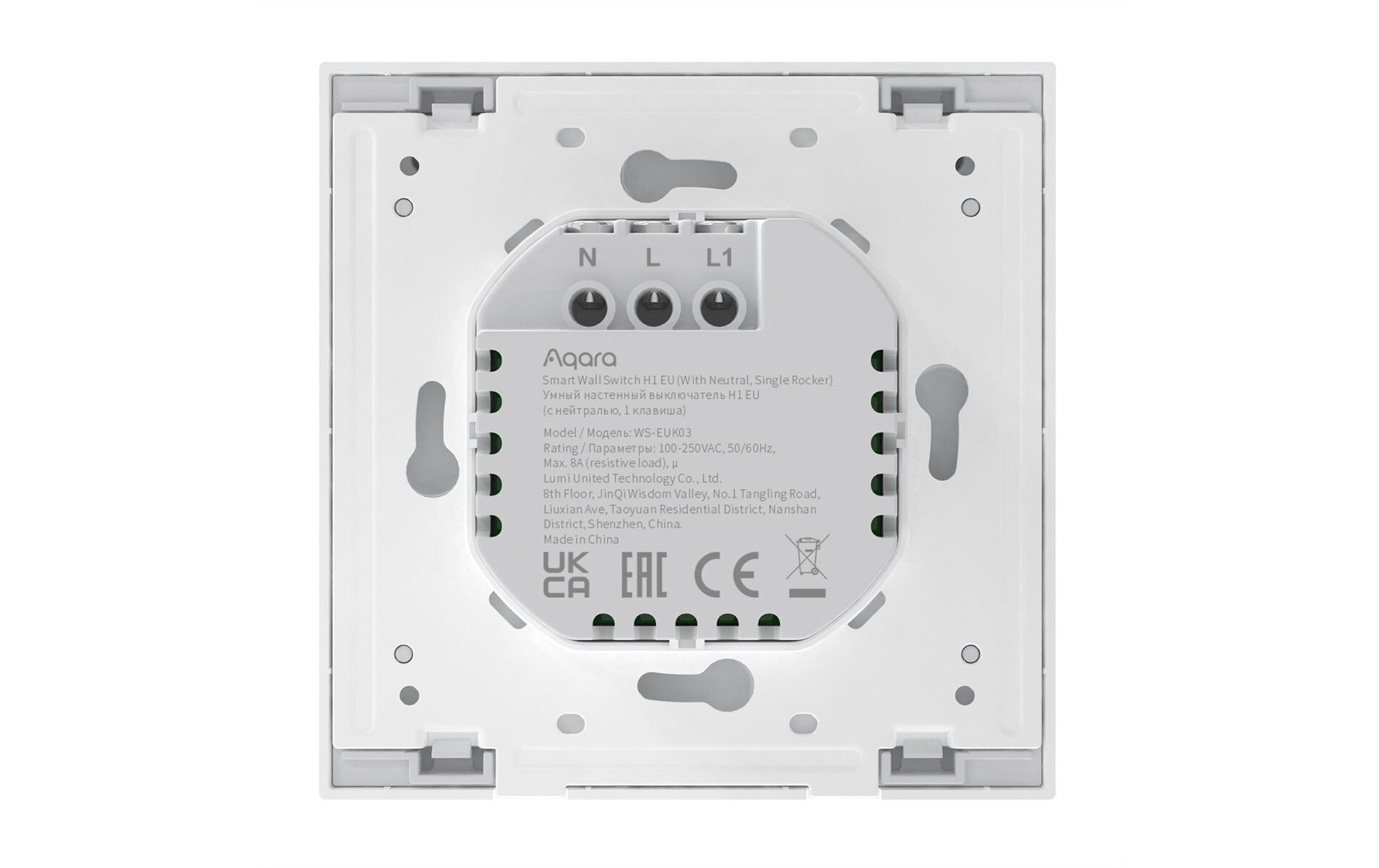 Wandschalter H1 WeissSmart Lichtschalter mit Neutralleiter für 86 mm Format