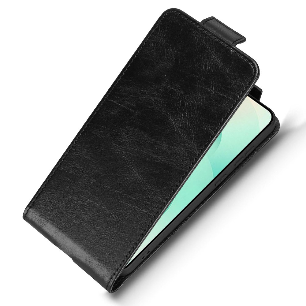 Samsung Galaxy S25 FE Leder Tasche Flip Cover Vertikal im Retro Look mit Kartenfach - Schwarz
