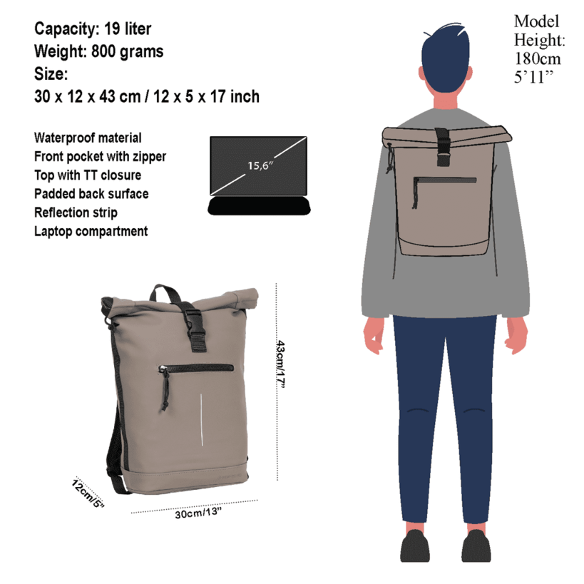 New Rebels Mart New York Rolltop Backpack Taupe