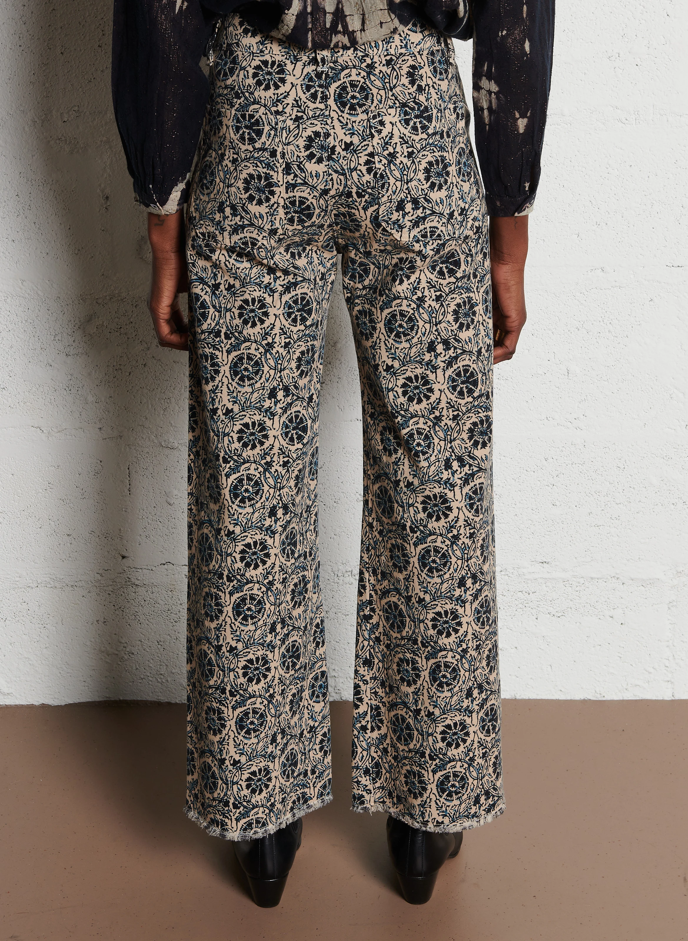INDIANO - Pantalon large imprimé en coton mélangé | Bleu