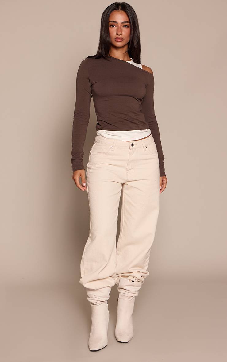 Sable Top Asymétrique Petite À Manches Longues Double Couche Contrastée