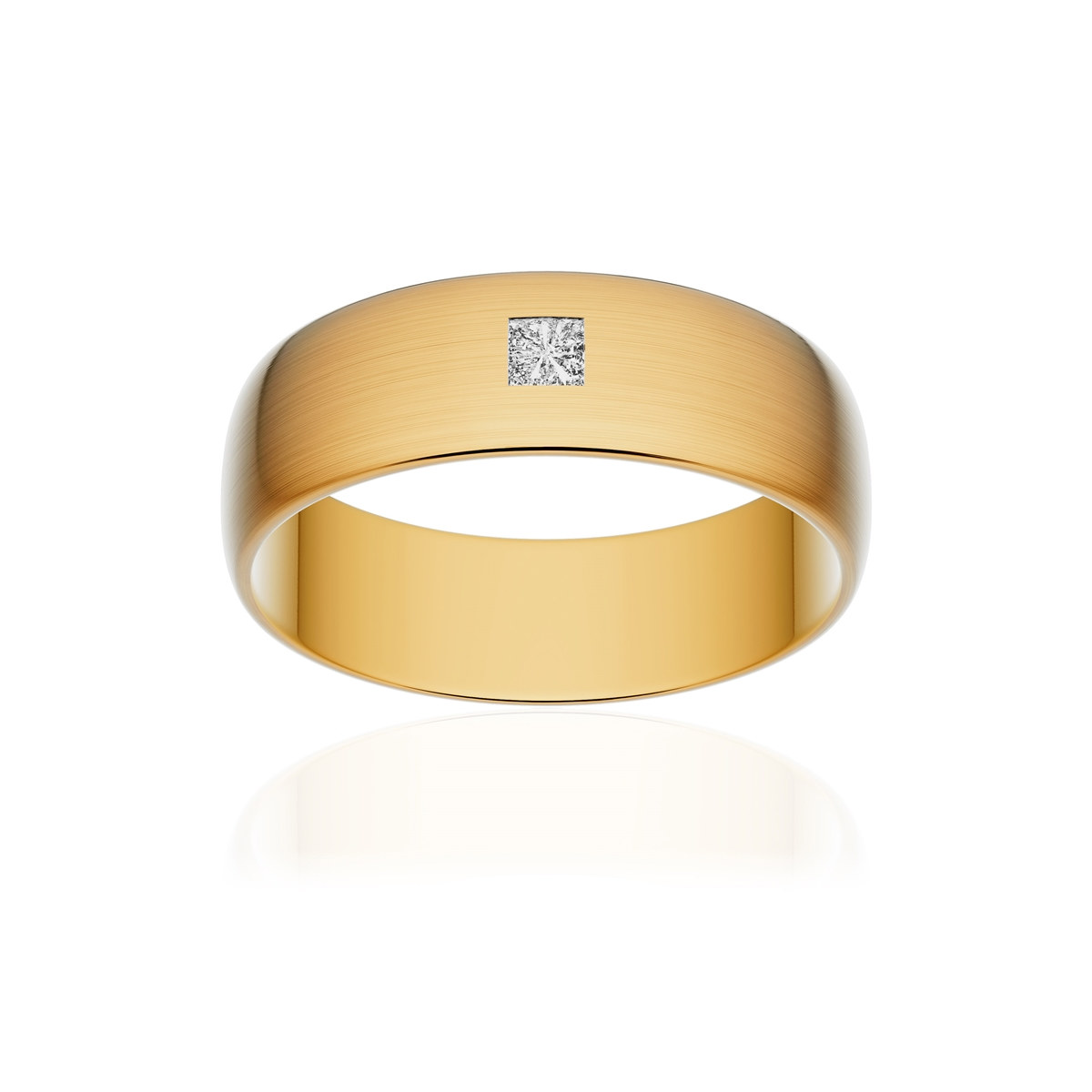 Alliance or 750 jaune brossé demi-jonc 6mm diamant princesse