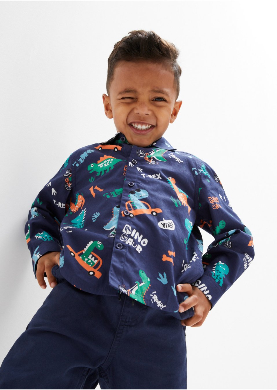 Chemise manches longues garçon avec imprimé dino, Slim Fit