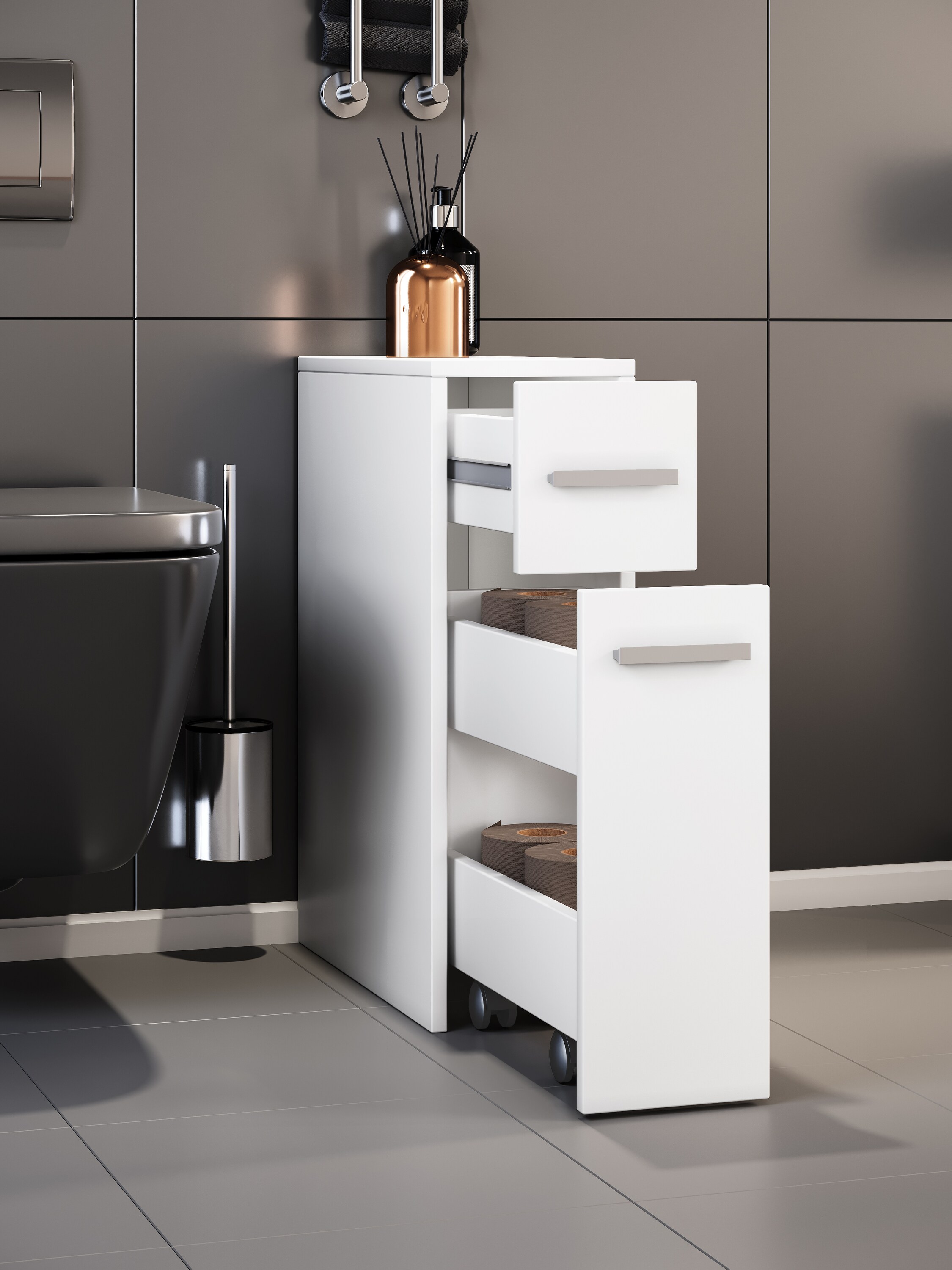 VCM Holz Badmöbel Midischrank Bad Toilette Badschrank Schublade Nischenschrank Zalo