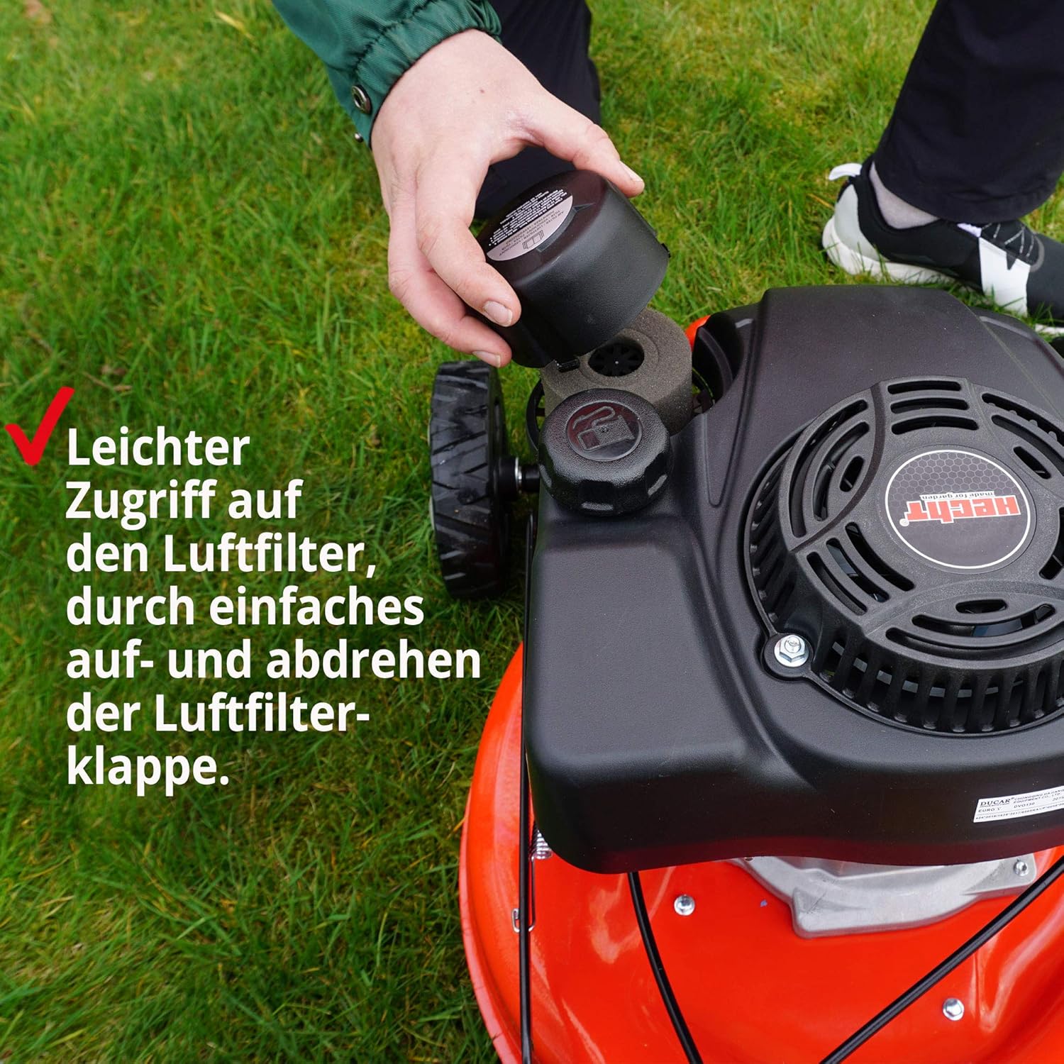 HECHT 5-IN-1 Benzin Rasenmäher – leistungsstarker 4 Takt Eco Motor - Mit Radantrieb – Elektrostart – 46 cm Schnittbreite – bis 1200m² – patentierte Räder mit Extra Grip – Mulchmäher, Rasenmäher Benzin