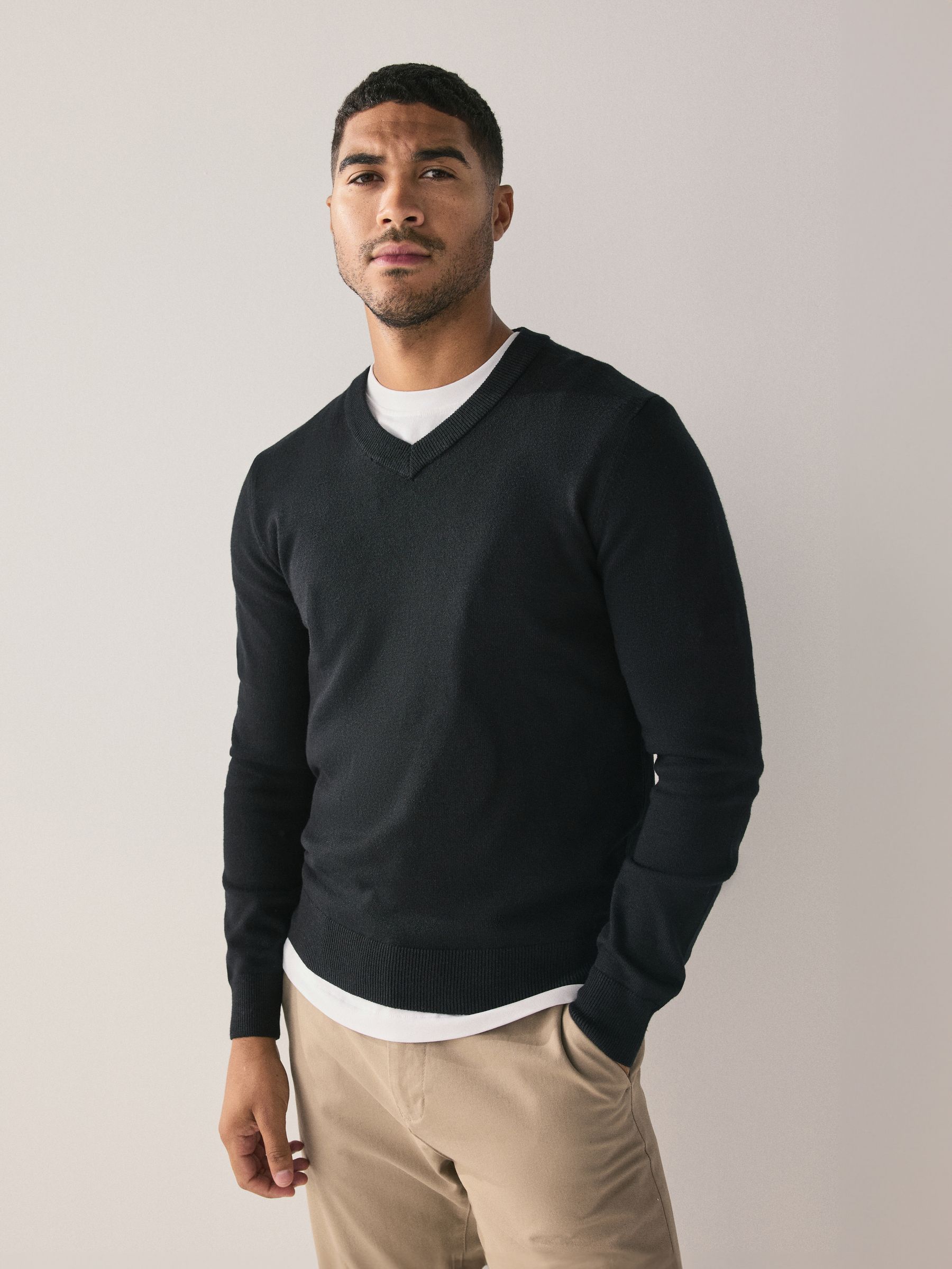 Zwart - Regular Fit Soft Touch V-Neck Jumpers 3 Pack