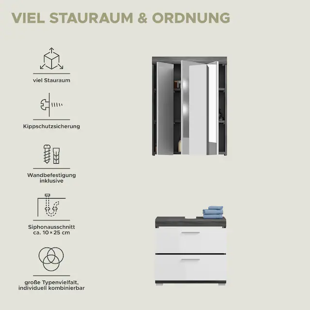 INOSIGN Badmöbel-Set »Siena, 2 tlg., bestehend aus: Waschbeckenunterschrank, Spiegelschrank« Set, TOPSELLER!, 2 Stk. tlg.